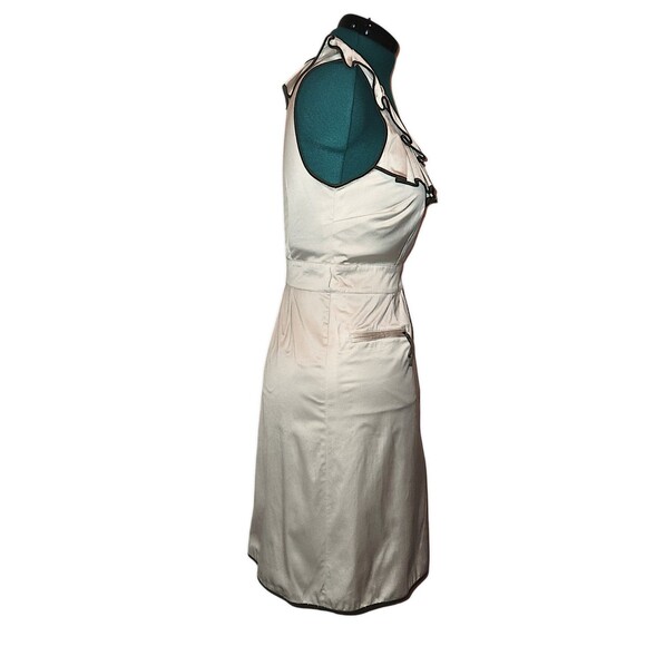 Sinclaire Tan Pleated Neck Detail Size 12 Classic Knee Length Sleeveless Dress - Picture 5 of 6